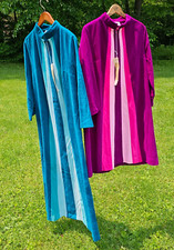 New 2 Vintage Mod Retro Lounge Wear Striped House Coat Robe Purple Pink Teal
