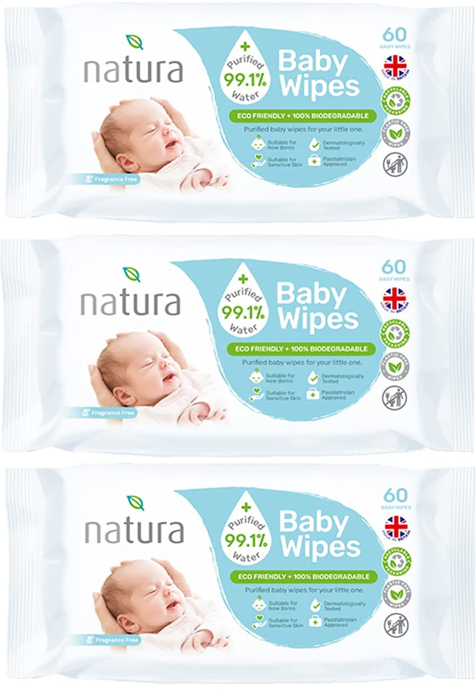 Natura Pack Of 60 Biodegradable Baby Wipes - Image 3
