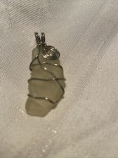 Clear Sea Glass Silver wire wrapped Pendant Beach Boho Surfer Handmade