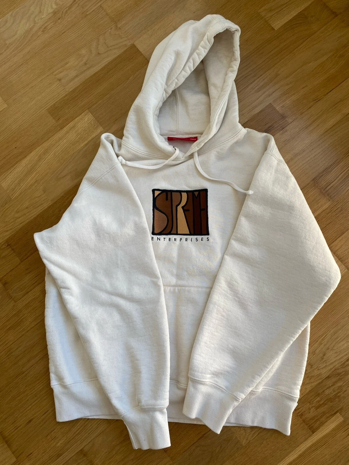 FW20 SUPREME ENTERPRISES PULL À CAPUCHE SWEAT À CAPUCHE NATUREL TAILLE M PORTÉ 1x