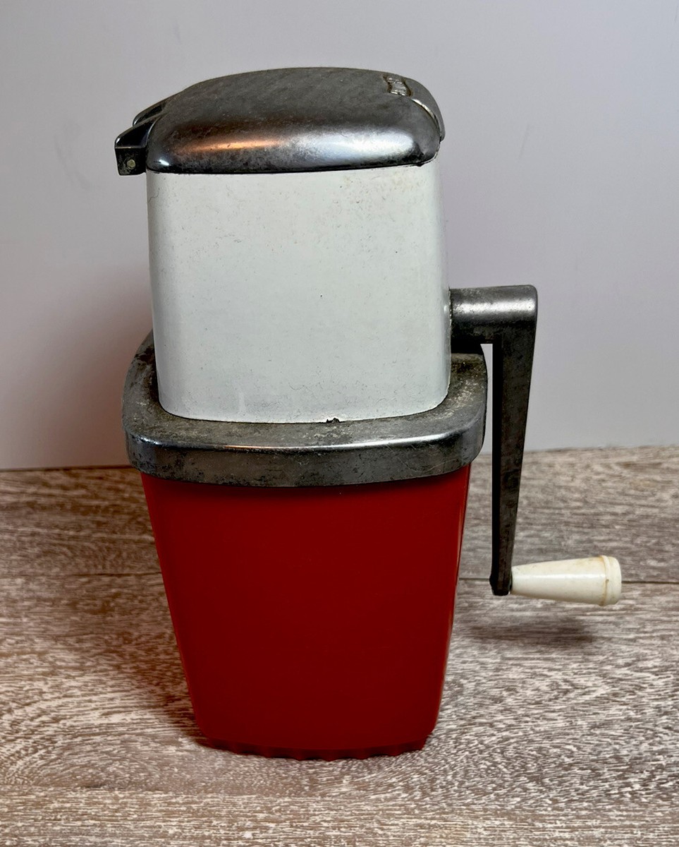 SWING AWAY Vintage Ice Crusher Manual Hand Crank White Red