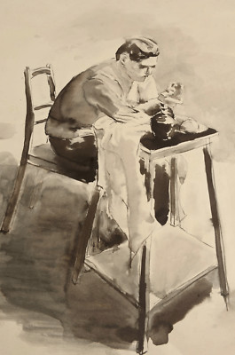 At dinner | Anton Schumich, Austrian artist, watercolor