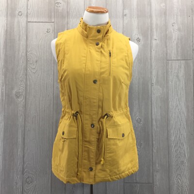 Love Tree Women’s Size M Utility Cargo Sleeveless Vest Yellow Faux Fur  Lined MED