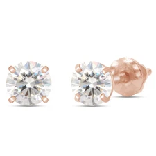 Solid 14K Rose Gold Real Moissanite Stud Earrings Pass Diamond Tester 1 ctw