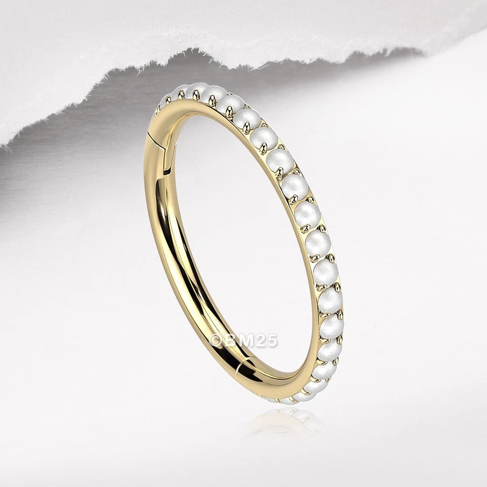 Implant Grade Titanium Golden Pearlescent Beads Lined Clicker Hoop Ring - Image 4 of 4