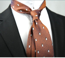 New Classic Polka Dot Brown White JACQUARD WOVEN 100 Silk Men's Necktie Tie