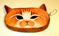 Soft Plush Orange Cat Kitten with Brown Back Zippered Pencil Case - NEW 11