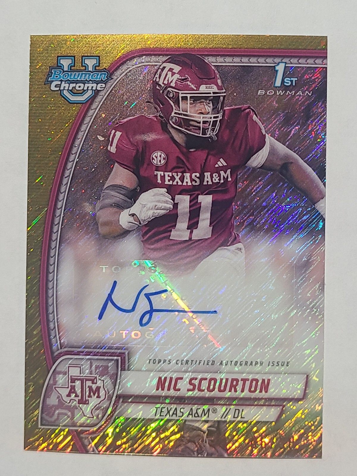 2024 Bowman Chrome U 1st Nic Scourton Gold /50 Auto Texas A&M 🔥