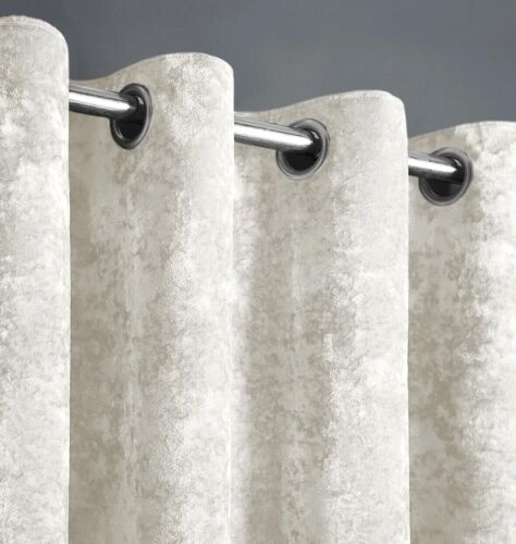 Luxury Fully Lined Eyelet Ring Top Ready Made Crushed Velvet Pair Of Curtains - Picture 17 of 19