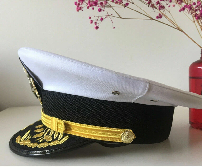Cappello da capitano nave marinaio berretto marinaio cappello da capitano uniformi costume festa - Immagine 4 di 4
