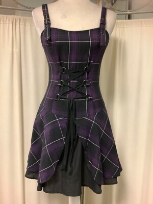 Lip Service Y2K Punk Mall Goth Plaid Dress Purple Black Corset XS/XXS | eBay