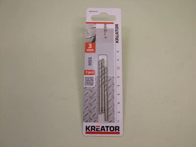 KREATOR 3x HSS-G twist drill 3.0mm, ground thread for metal incl.stainless wood plastic