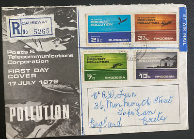 1972 Causeway Rhodesia First Day Airmail Cover To England Prevent Pollution Stam