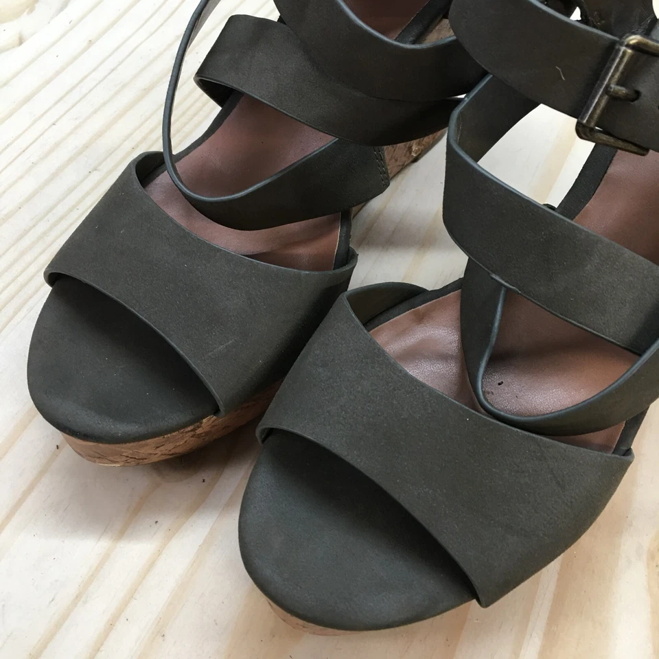 Tacones Indigo Rd para mujer 11 M Kinsley cuña tiras correa cuero sintético verde Foto 4 de 4