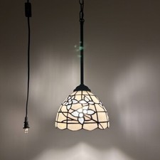 Tiffany Style Mini Hanging Lamp Plug In White Stained Glass LED Bulb 60"H8"W8"D