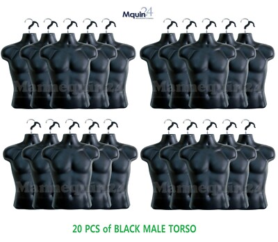 20 Pack - Male Torso Dress Body Form Hanging Mannequins Black Mean Clothing