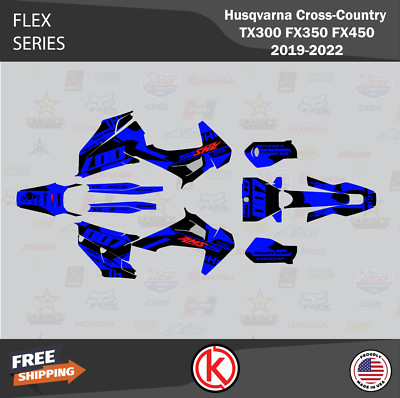 Graphics Kit for Husqvarna TX300, FX350, FX450 (2019-2022) Flex - Blue Black