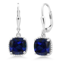 5.00 Ct Cushion Blue Simulated Sapphire 925 Sterling Silver Dangling Earrings