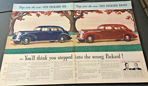 1938 Packard Touring Sedan Six & Eight - Vintage Original Print Ad / Wall Art