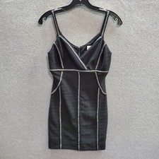 Guess Women Dress 4 Black Mini Bodycon Faux Wrap Embroidered V Neck Sleeveless