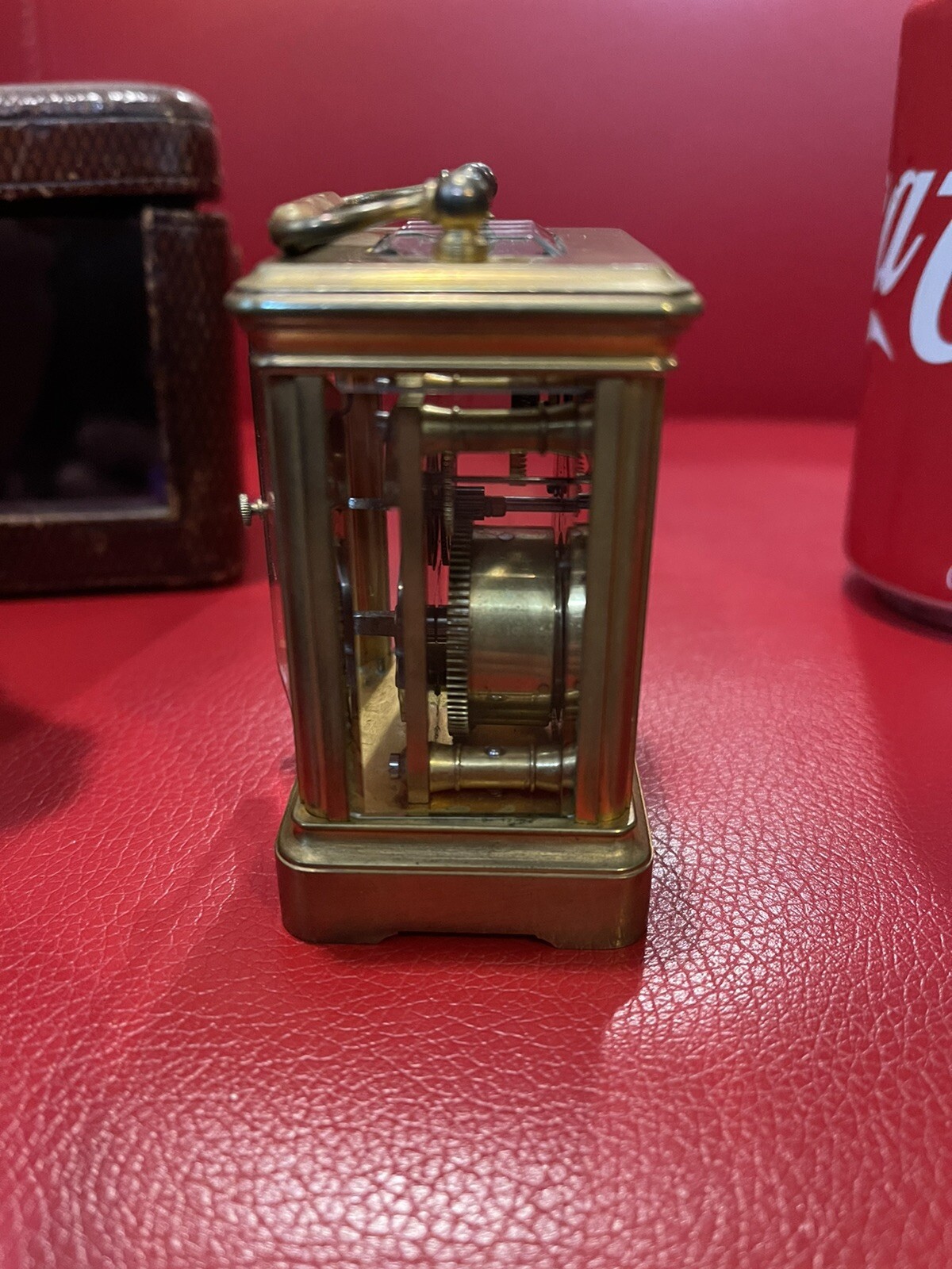 small Antique French Bronze Carriage Clock Enamel Face With Leather ...