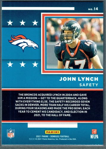 Donruss John Lynch Inducted #14 Broncos 2021 - Imagen 2 de 2