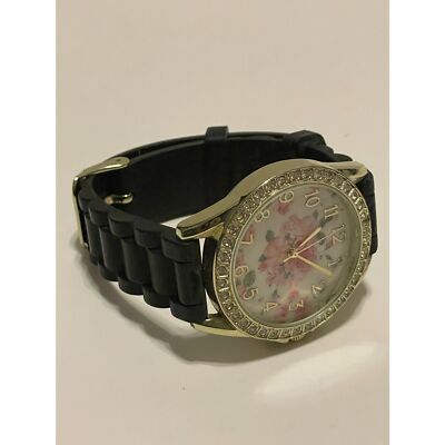 Flower Face Rhinestone Bezel Silicone Band Quartz Watch Untested