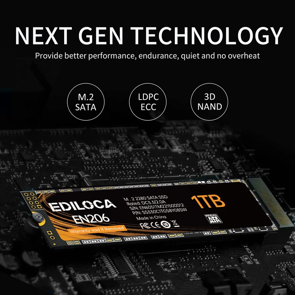Ediloca M.2 SATA 1TB 2TB SSD 550MB/S 6GB/S interne Festplatte Solid State Drives - Bild 3 von 4