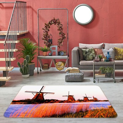3D Windmill House River NAO7540 Game Rug Mat Elegant Photo Carpet Mat Fay
