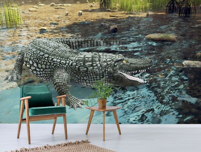 3D Crocodile Lake E1429 Wallpaper Mural Paper Wall Print Indoor Murals CA Honey