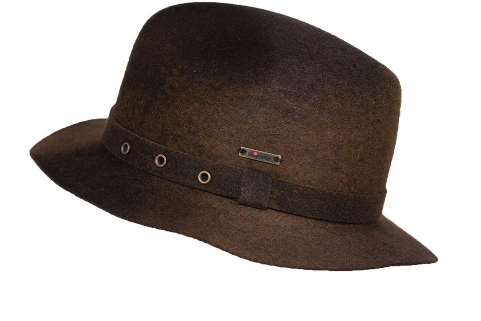 Wigens Nuevo con Etiquetas 100% Lana Marrón y Verde Desteñido Fedora Talla M 58, 7 y 1/4 Foto 2 de 4