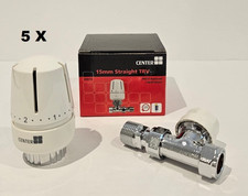 5 x Center 15mm Straight TRV Thermostatic Radiator Valve White/Chrome