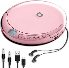 CD Player Portable with 60 Second Anti Skip, Stereo Earbuds, Includes Aux