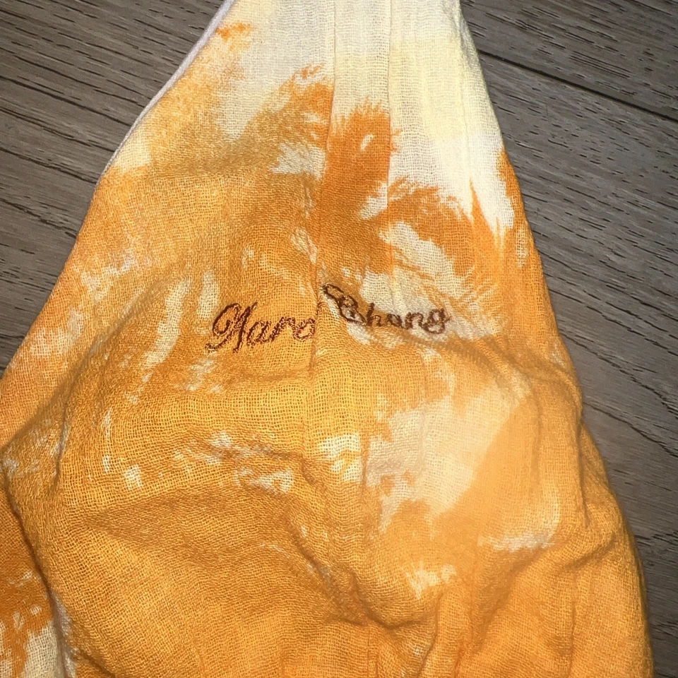 Aaron Chang NARANJA/AMARILLO Halter Top Busto Forrado Elástico Playa Palmeras MEDIANO Foto 3 de 4