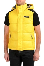 Plein Sport Men's Yellow Hooded Logo Print Zip Up Sleeveless Jacket Vest
