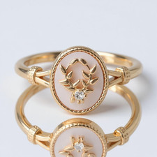 Victorian Style Oval Ring Leaf Design Crystal Elegant signet ladies rings  Gift