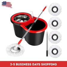 360° Floor Magic Spin Mop Bucket with 4 Stainless Steel Spinner microfibre heads