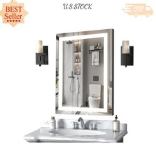 16 24" LED Bathroom Mirror Wall-Mounted, Dimmable, Anti-Fog, Waterproof with