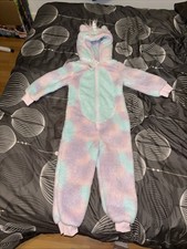 Bnwt Tesco Toddler All In One Cosy Pyjamas Age 4-5 Unicorn Glitter Pastel 