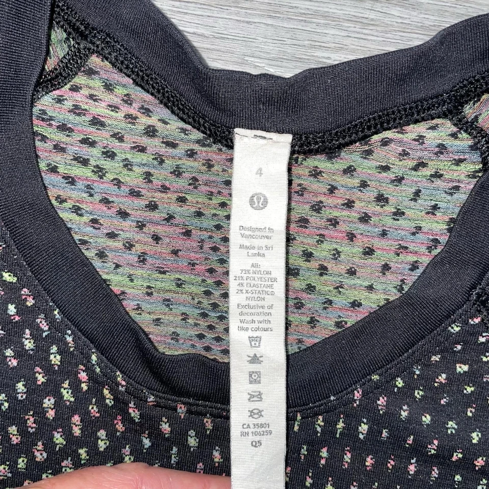 Camisa Manga Corta Lululemon Swiftly Tech 2.0 Rejilla Warp Negra Neón Multi Talla 4 Foto 3 de 4