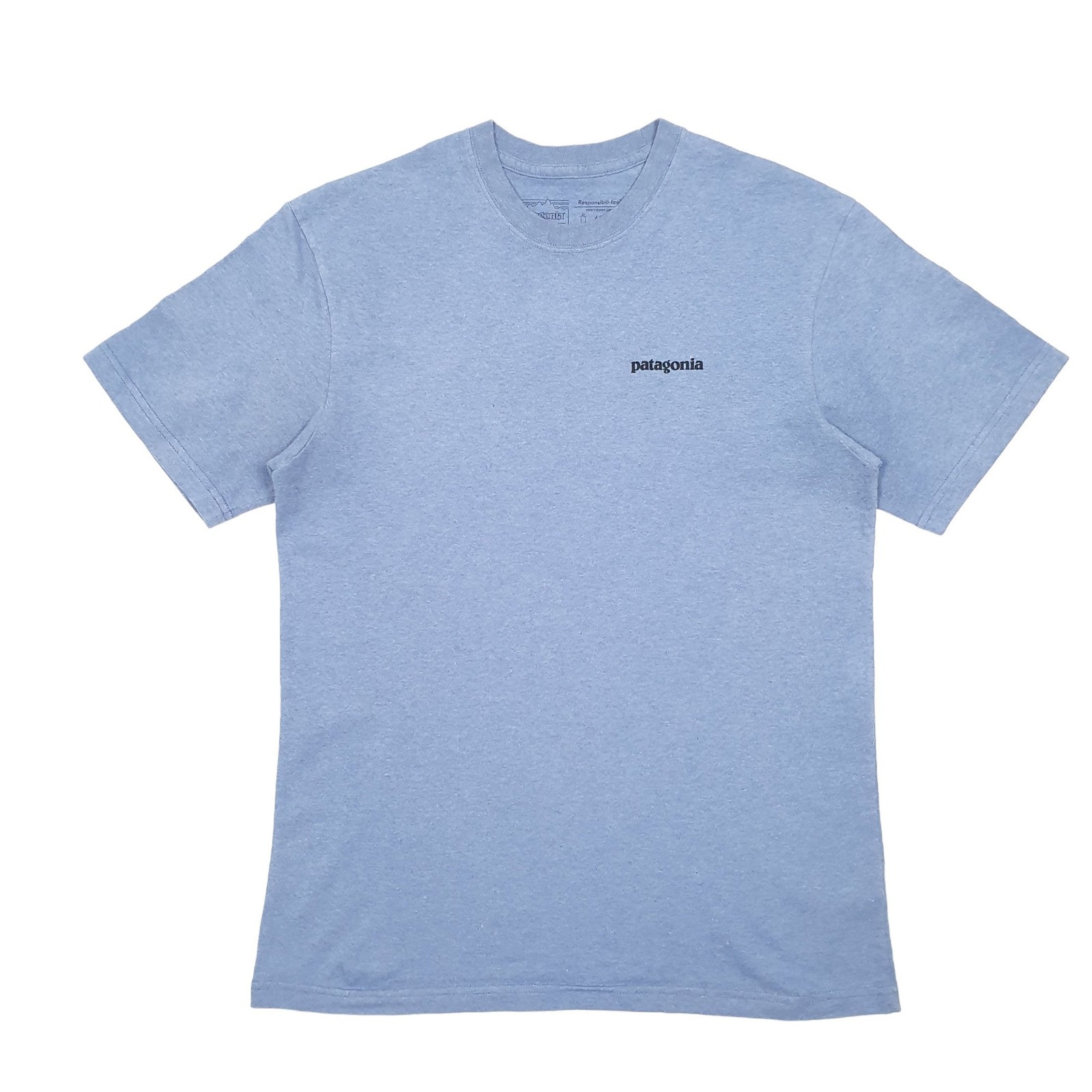 PATAGONIA Blue T Shirt Tee Responsible Tee Spellout Short Sleeve Cotton Mens S