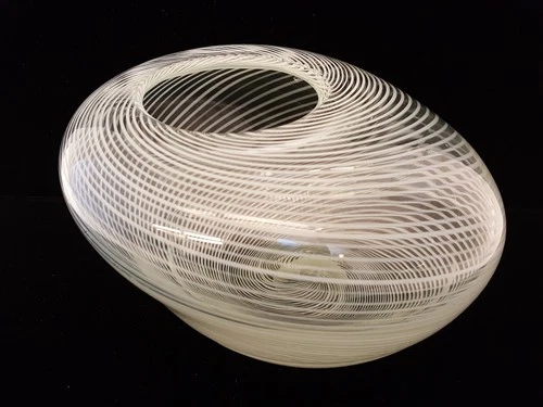 Vintage Murano art glass white ribbon offset vase asymmetrical