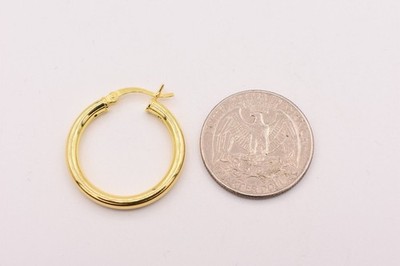 3mm X 25mm 1 Pair Shiny Hoop Tube Earrings - Real 10K Yellow Gold