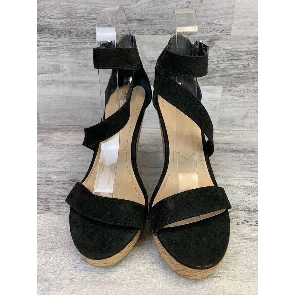 Sandalias de cuña Charles By Charles David negras de gamuza corcho para mujer talla 10M Foto 2 de 4