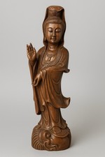 Vintage Hand Carved Wooden Guanyin Kwan Yin Buddha Bodhisattva Statue 12 Wood