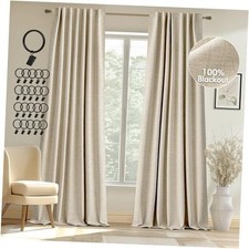 100 Blackout Linen Curtains 84 inches 52"W x 84"L Pack of 2 Natural Beige