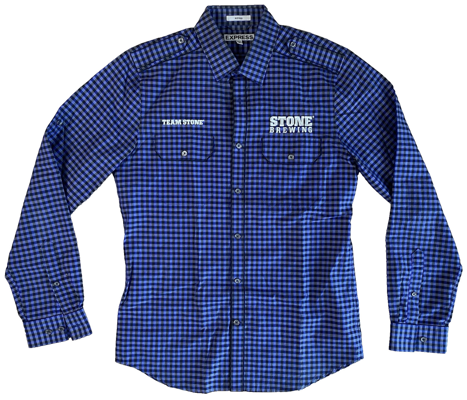 EXPRESS M Medium TEAM STONE Brewing Button Up Blu… - image 1