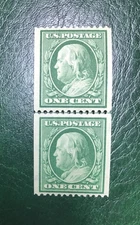 Scott 348 1c Franklin Vertical Coil Line Pair VFXF Mint NH PSE Certified (1908)