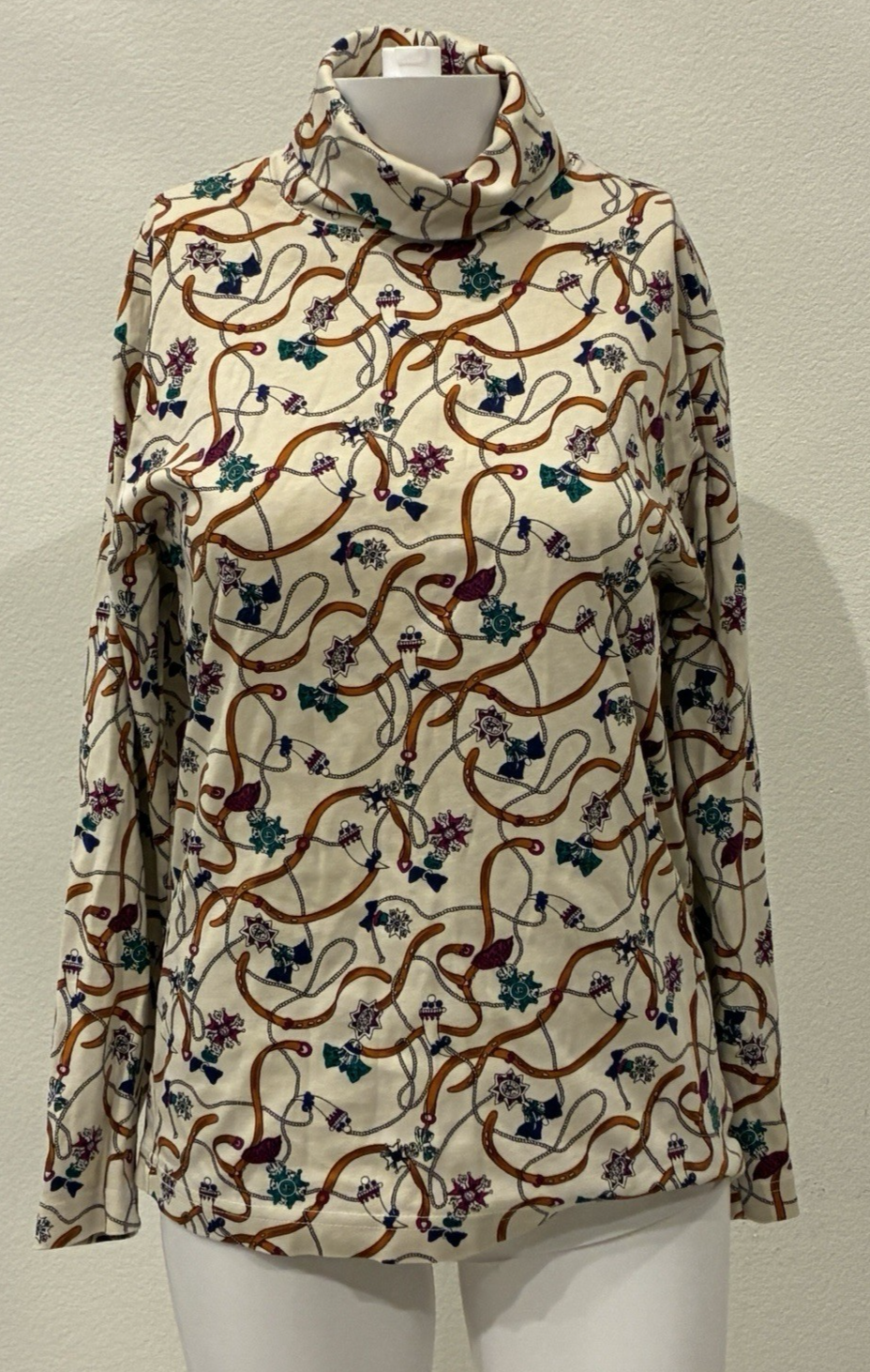 Vtg Hunt Club Womens Equestrian Horse Bit Turtleneck Size M Cream Preppy Layer
