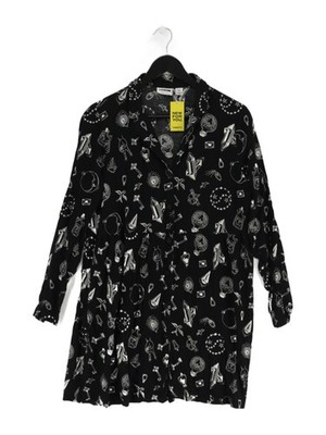 Noisy May Women's Top S Black Graphic 100% Viscose Long Sleeve Collared Tunic